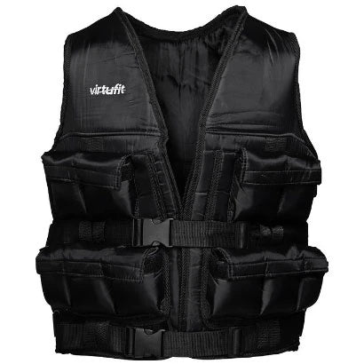 Virtufit Adjustable Weight Vest 10 kg, en svart viktväst i slitstark nylon med justerbara remmar och fickor för vikter., bild 1 av 1