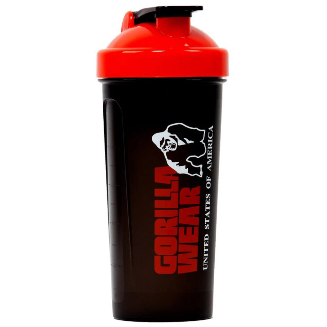 Gorilla Wear XXL Shaker Black &amp; Red 1-litersshaker i svart plast med rött lock och tryckt logotyp., bild 1 av 1