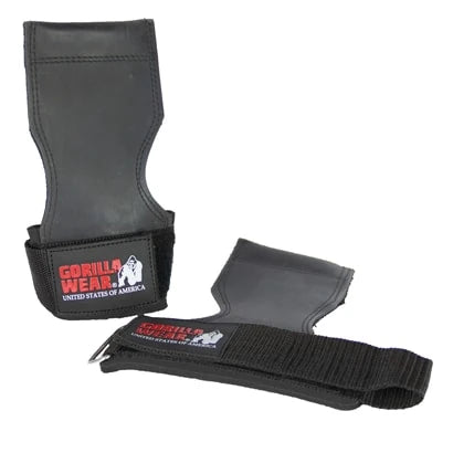 Gorilla Wear Lifting Grips Black med svarta gummiplattor och handledsremmar med kardborre., bild 1 av 1