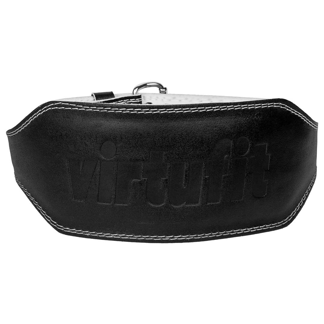 Virtufit Lifting Belt Pro Black i svart läder med exklusiv präglad logotyp och ljusa kontrastsömmar., bild 2 av 2