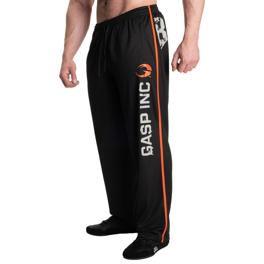 Gasp No 89 Mesh Pants Black träningsbyxor i svart mesh med orange sidorand och vit GASP-logga på benet., bild 6 av 6