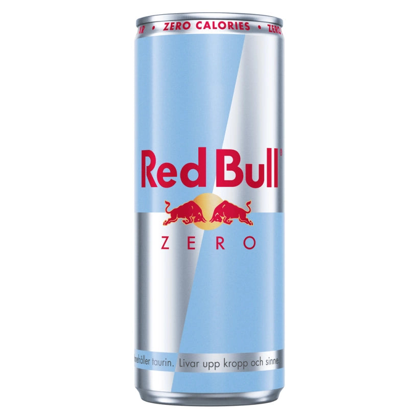 Red Bull Energidryck 250 ml i smaken Zero, presenterad i en ljusblå och silvrig aluminiumburk., bild 3 av 15
