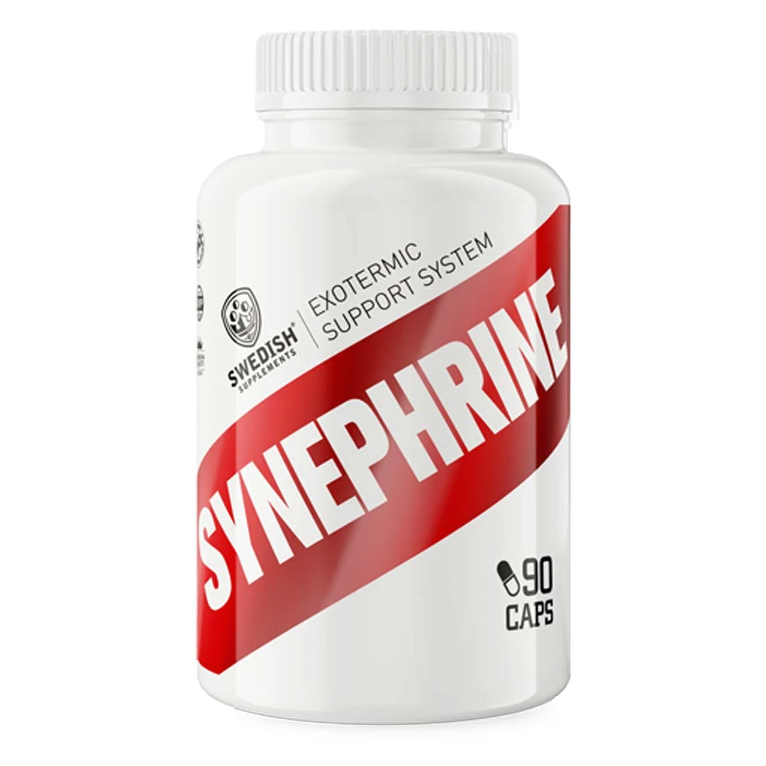 Swedish Supplements Synephrine 100 caps fettförbrännare i en vit burk med en bred röd rand., bild 1 av 1