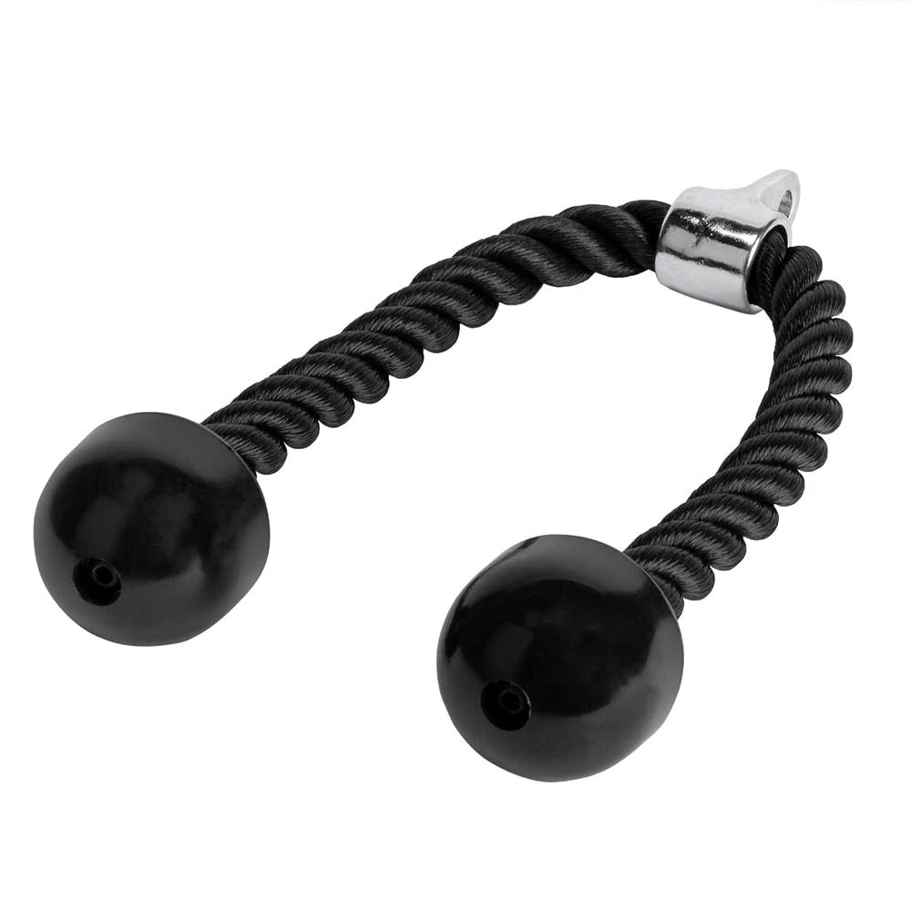 Virtufit Triceps Rope, ett svart träningsrep i kraftig nylon med gummistopp och metallfäste för dragmaskiner., bild 1 av 1