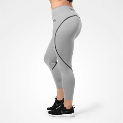Gråmelerade Better Bodies Astoria Tights Greymelange, 7/8-längd med hög midja och mörka sömmar, sedda från sidan., bild 2 av 2