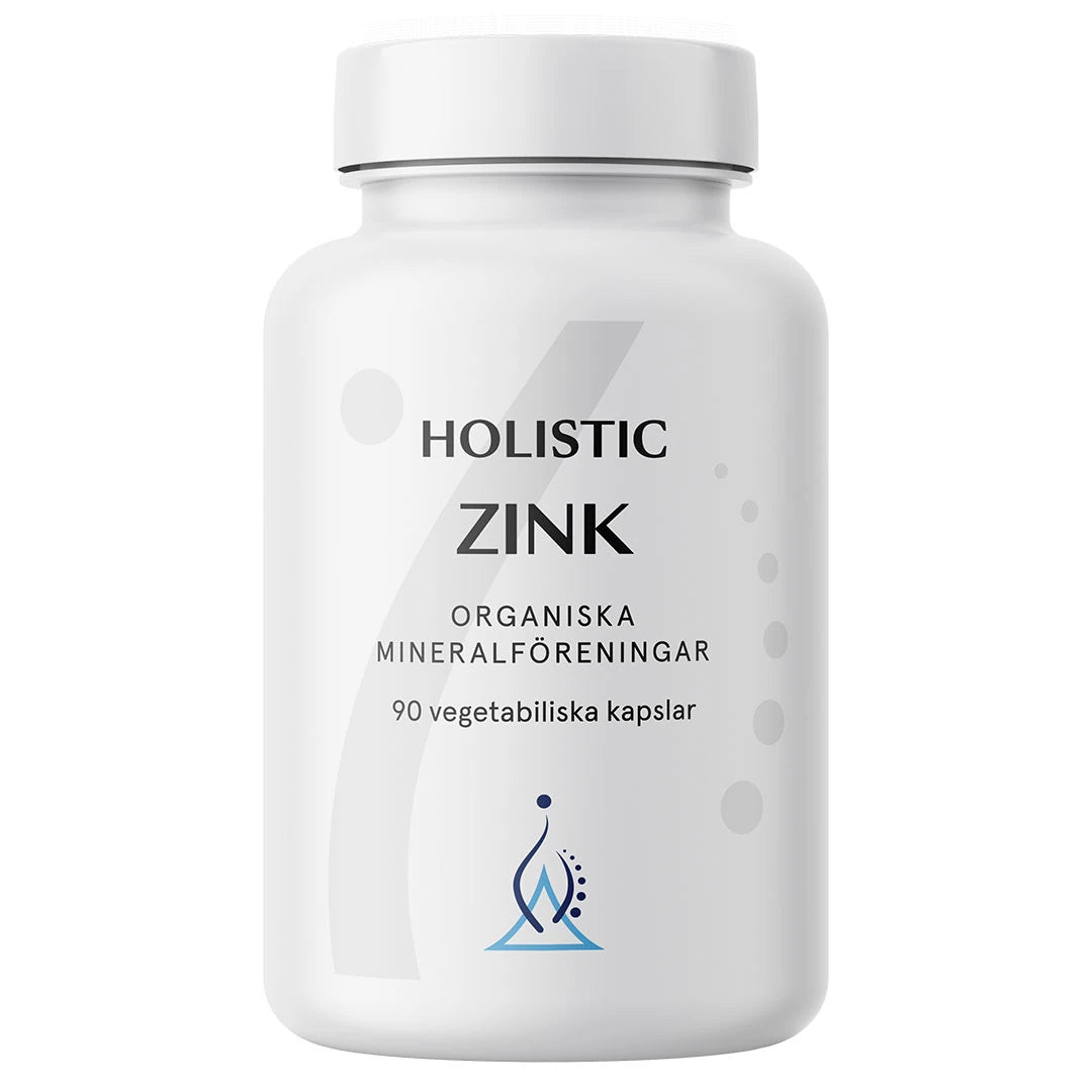 Holistic Zink 25 mg 90 caps zinktillskott förpackad i en stilren vit burk., bild 1 av 1