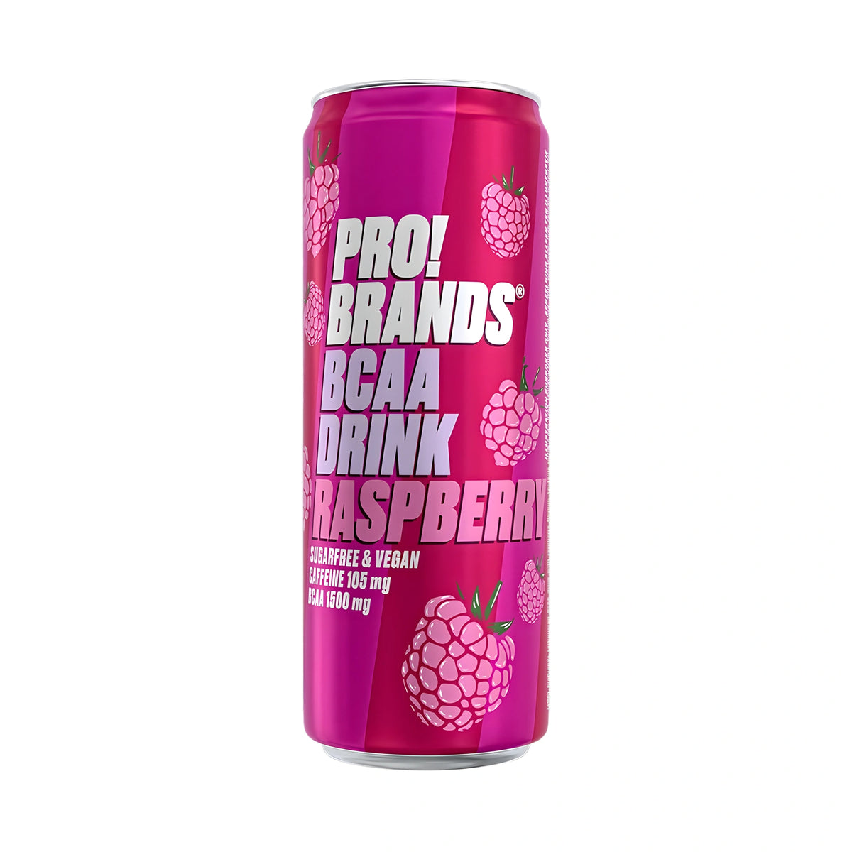 Pro Brands Drink 330 ml kolsyrad dryck i en rosa burk med hallon för smaken Raspberry., bild 2 av 4