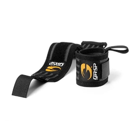 GASP Hardcore Wrist Wraps Black/Grey, svarta handledslindor med grå detaljer och kardborreband för tunga lyft.